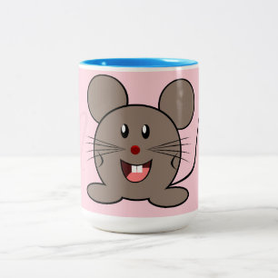 Smiling  mouse - in Pastel pink  monogrammed Two-Tone Coffee Mug