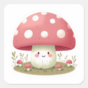 Smiling Mushroom Square Sticker