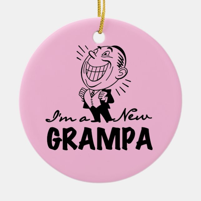 Smiling New Grampa T-shirts and Gifts Ceramic Tree Decoration (Front)