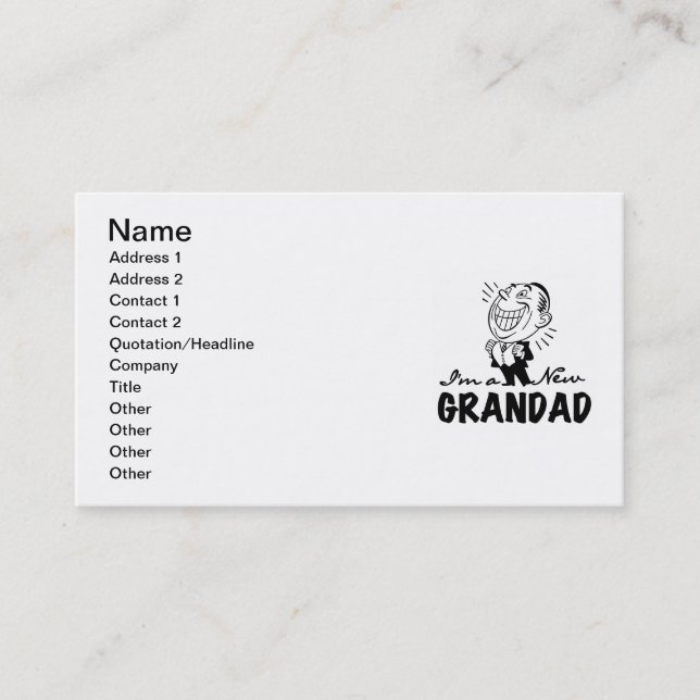 Smiling New Grandad T-shirts and Gifts Calling Card (Front)
