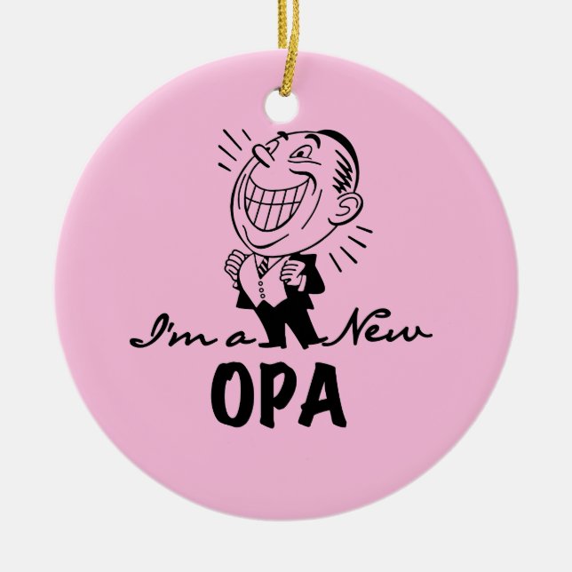 Smiling New Opa T-shirts and Gifts Ceramic Tree Decoration (Front)