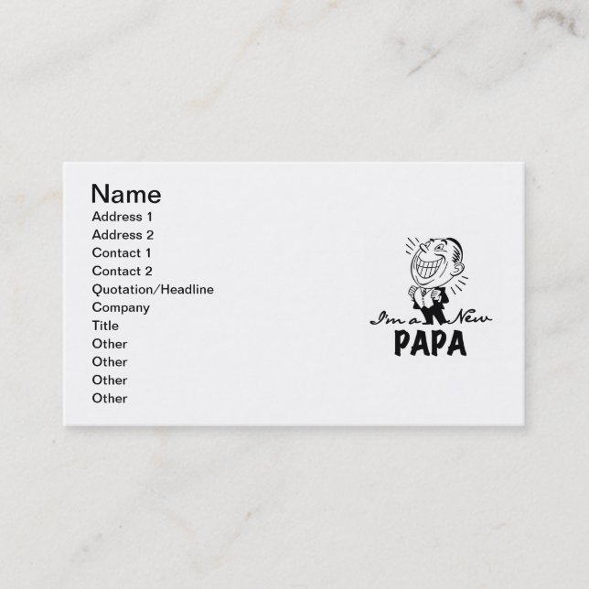 Smiling New Papa T-shirts and Gifts Business Card (Front)