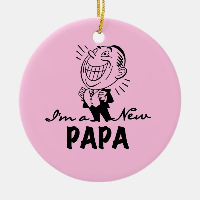 Smiling New Papa T-shirts and Gifts Ceramic Tree Decoration (Front)