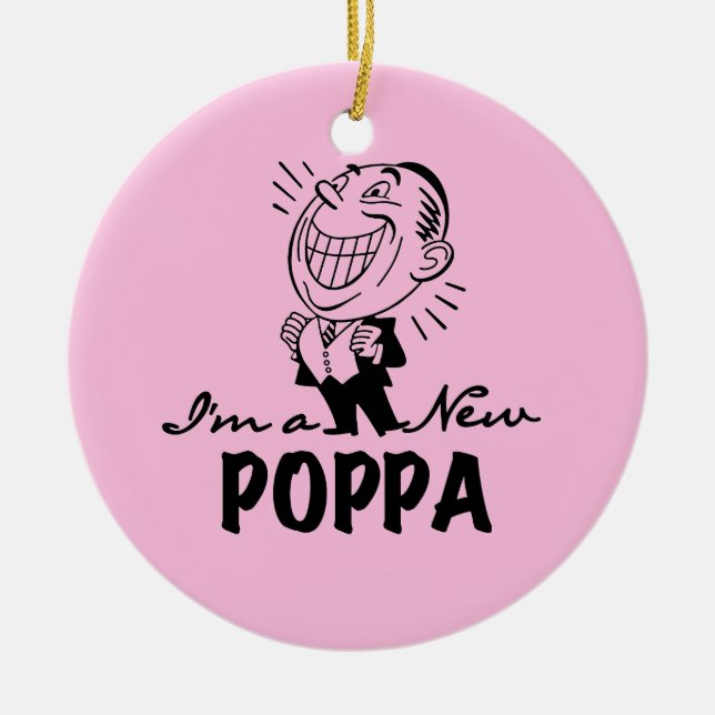 Smiling New Poppa T-shirts and Gifts Ceramic Tree Decoration (Front)