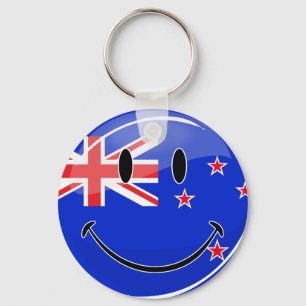 Smiling New Zealand Flag Key Ring