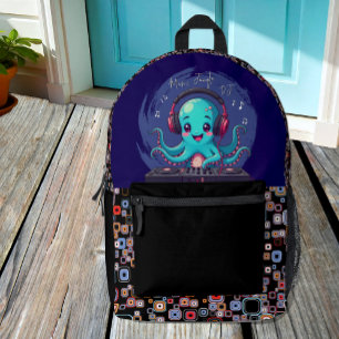 Smiling Octopus DJ, Happy Music Jungle Printed Backpack
