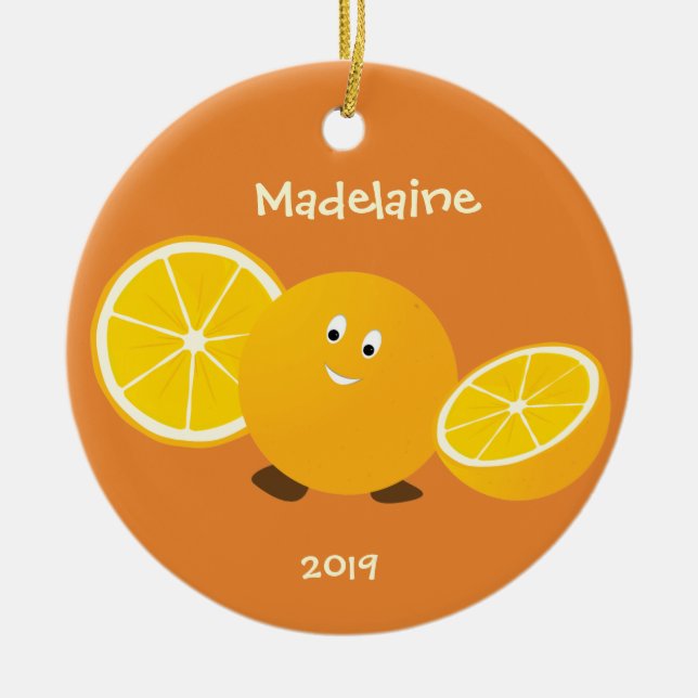 Smiling Orange Fruit Year Name Ceramic Tree Decoration (Front)