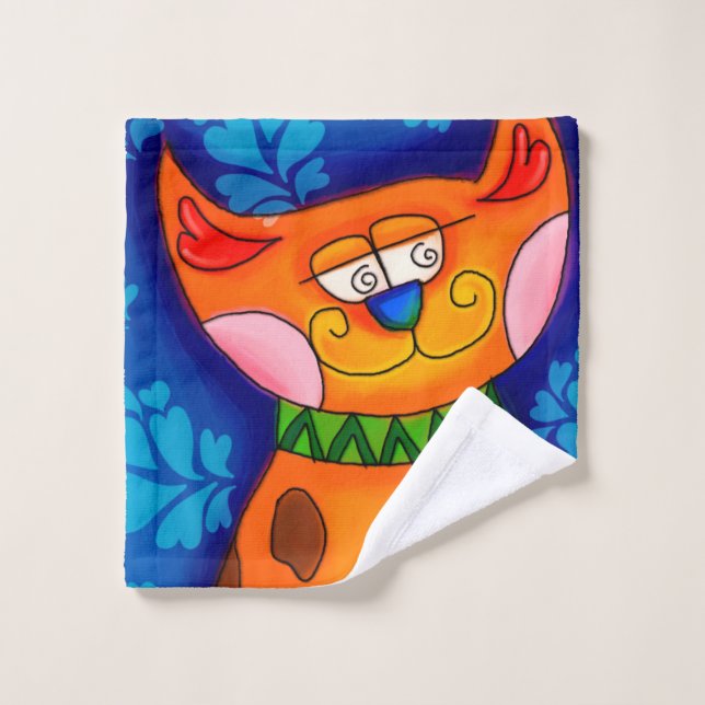 Smiling Orange Tabby Cat Bath Towel Set (Wash Cloth)