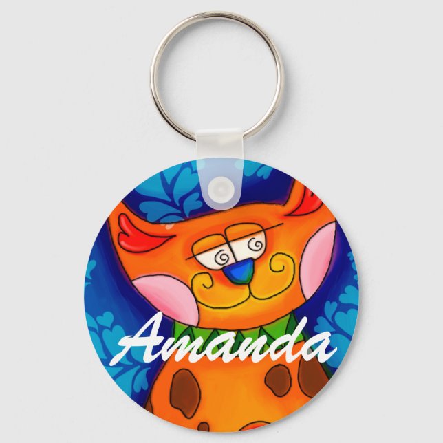 Smiling Orange Tabby Cat Key Ring (Front)