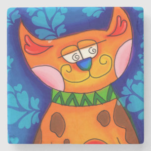 Smiling Orange Tabby Cat Stone Coaster