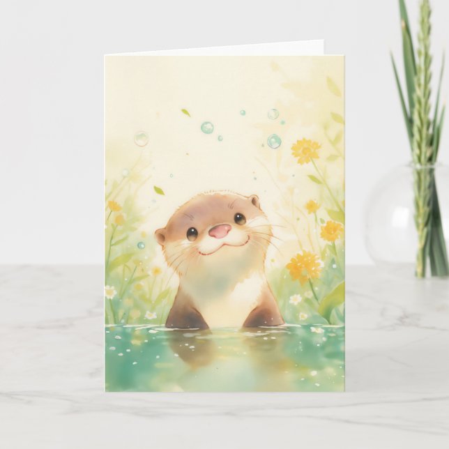Smiling Otter in a Meadow of Sunshine Card (Front)