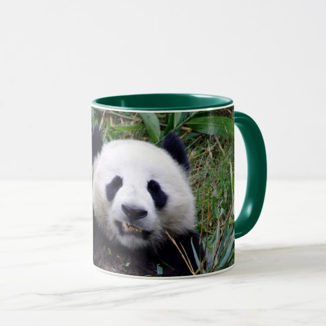 Smiling Panda bear having yummy Bamboo lunch Mug (Front Right)