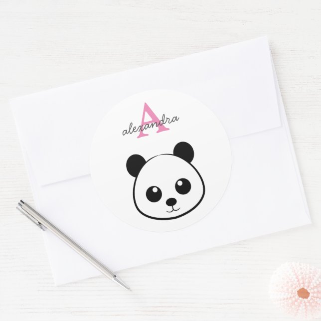 Smiling  panda face Monogram  Classic Round Sticker (Envelope)