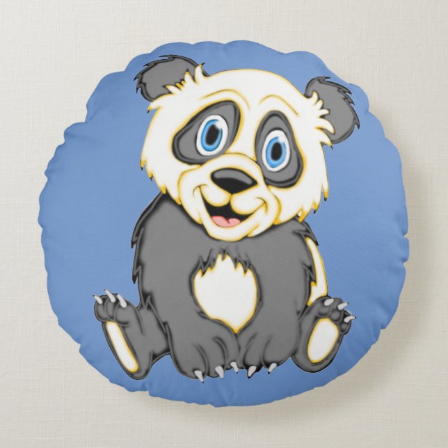 Smiling Panda Round Throw Pillow (Front)
