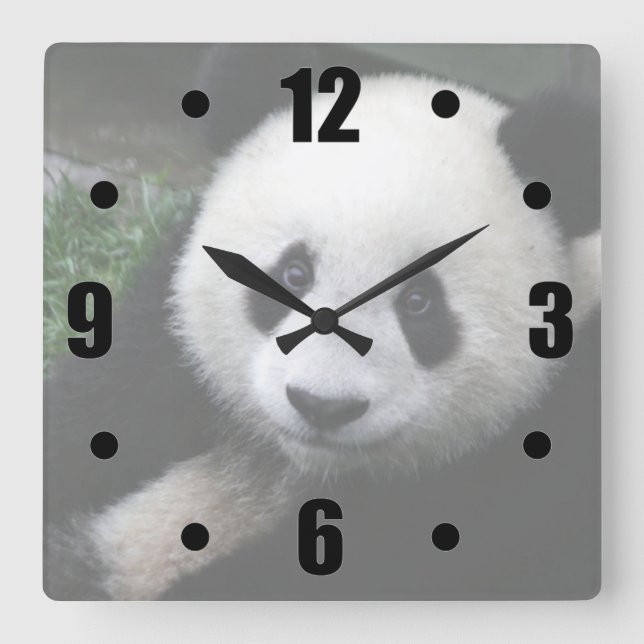Smiling Panda Square Wall Clock (Front)