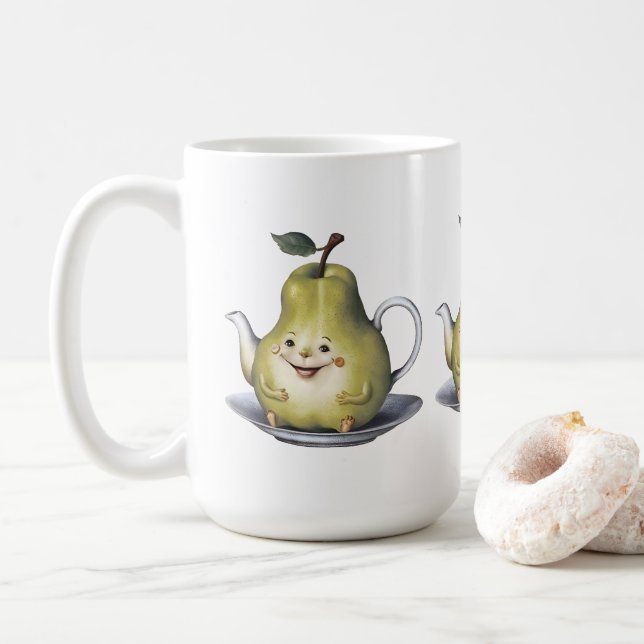 Smiling Pear Teapot Coffee Mug (With Donut)