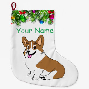 Smiling Pembroke Corgi Holiday Large Christmas Stocking