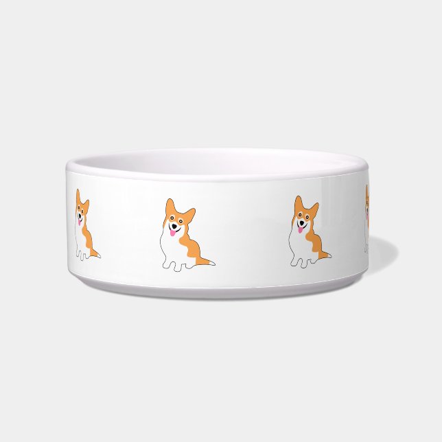 Smiling Pembroke Welsh Corgi Cartoon Bowl (Left)