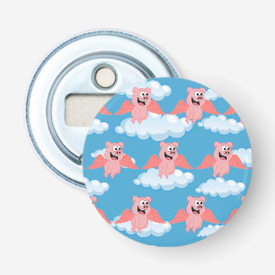 Smiling Pig Pink Wings Flying Animal Funny Cartoon Bottle Opener