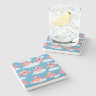 Smiling Pig Pink Wings Flying Animal Funny Cartoon Stone Coaster