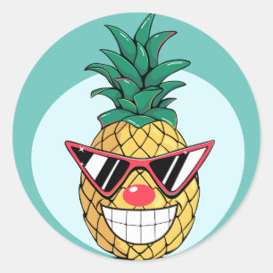 Smiling pineapple wearing sunglasses & clown nose classic round sticker