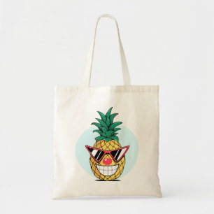 Smiling pineapple wearing sunglasses & clown nose tote bag