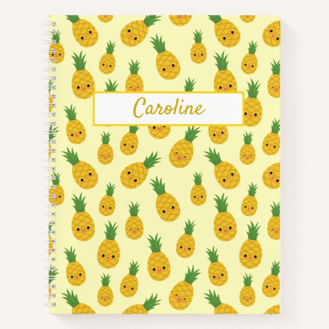 Smiling Pineapples Pattern Spiral Notebook (Front)