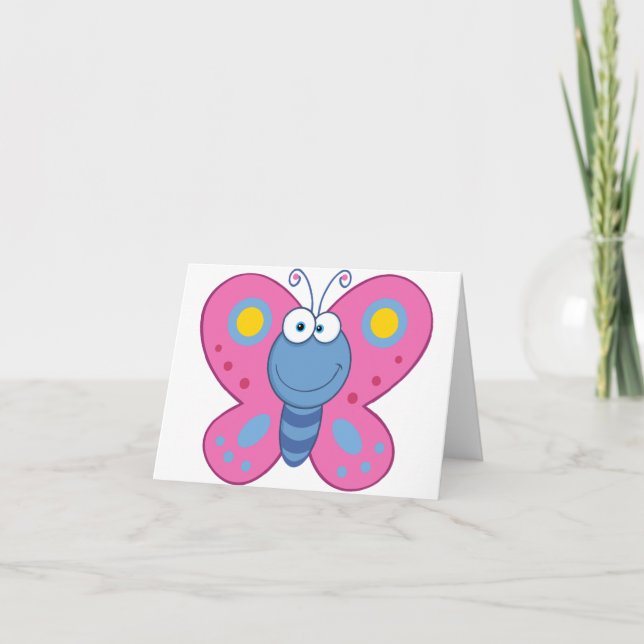 Smiling Pink Butterfly Note Cards (Front)