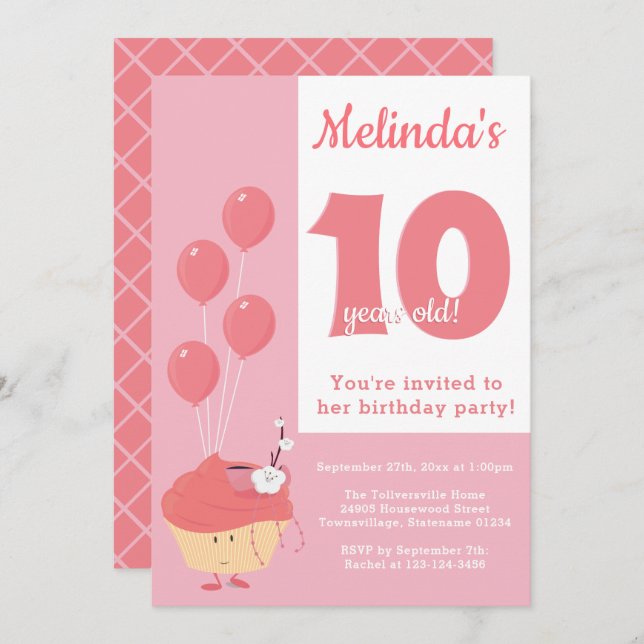 Smiling Pink Cupcake Birthday | Invitation (Front/Back)