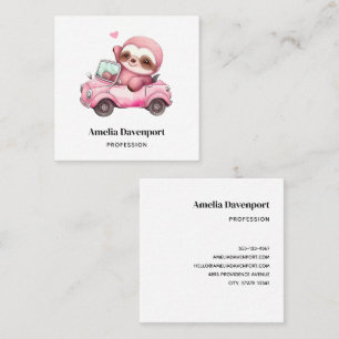 Smiling Pink Sloth Driving a Convertible Square Business Card