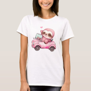 Smiling Pink Sloth Driving a Convertible T-Shirt