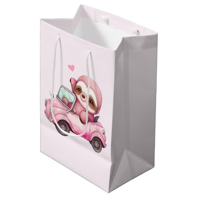  Smiling Pink Sloth in a Convertible Medium Gift Bag (Front Angled)
