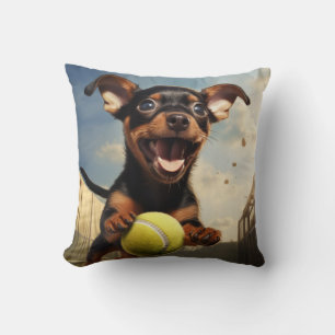 🐶Smiling Pinscher Puppy with Tennis ball Cushion