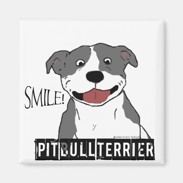 Smiling Pit Bull (Blue and White) Magnet (Front)