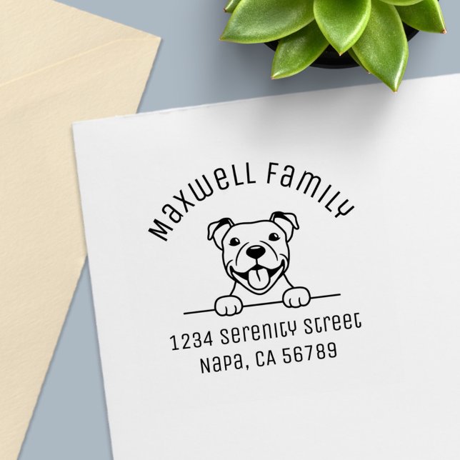 Smiling Pit Bull Dog Arch Family Address Self-inking Stamp (Creator Uploaded)