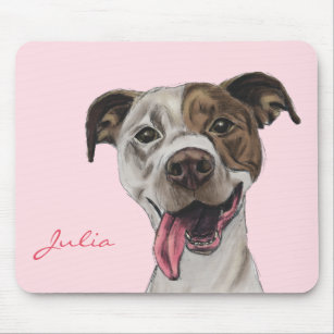 Smiling Pit Bull Dog Drawing Mouse Mat