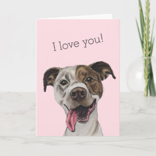 Smiling Pit Bull Terrier Dog Drawing   I Love You Holiday Card