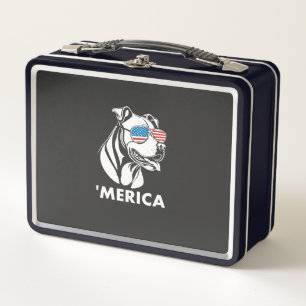 Smiling Pitbull Sun Glasses 4th Of July Merica Metal Lunch Box