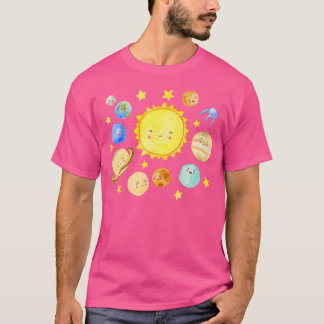 Smiling Planets Cute Solar Systems Space Astronomy T-Shirt