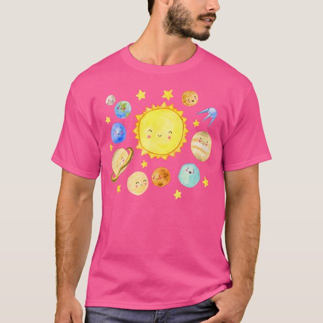 Smiling Planets Cute Solar Systems Space Astronomy T-Shirt (Front)