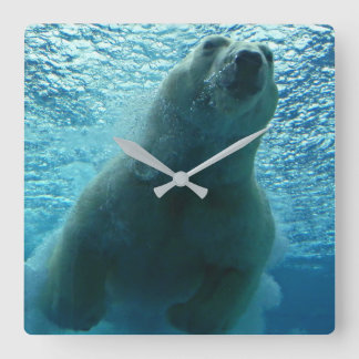 SMILING POLAR BEAR SQUARE WALL CLOCK