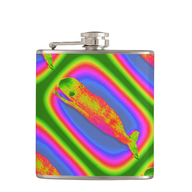 smiling psychedelic whale flask (Front)