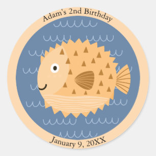 Smiling Pufferfish Under the Sea Birthday Classic Round Sticker