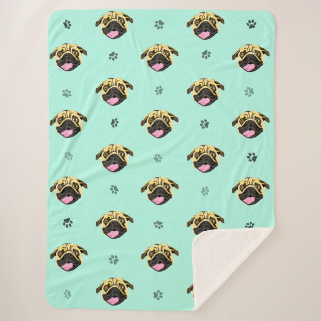 Smiling Pug Face Fleece Blanket (Front)