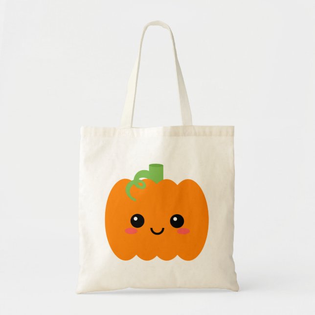 Smiling Pumpkin Face Graphic Tote Bag, Fall Season Bag (Front)