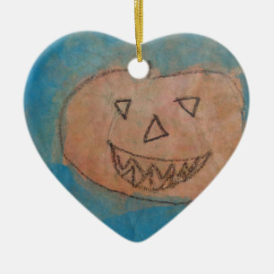 Smiling Pumpkin, Halloween Kids Art Watercolor Ceramic Tree Decoration