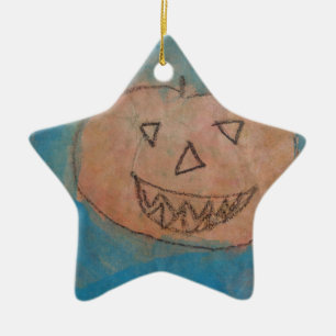 Smiling Pumpkin, Halloween Kids Art Watercolor Ceramic Tree Decoration