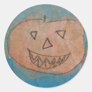 Smiling Pumpkin, Halloween Kids Art Watercolor Classic Round Sticker