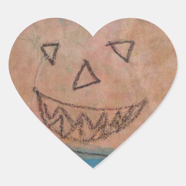 Smiling Pumpkin, Halloween Kids Art Watercolor Heart Sticker (Front)