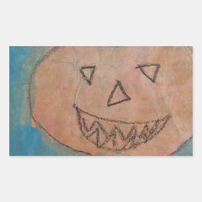 Smiling Pumpkin, Halloween Kids Art Watercolor Rectangular Sticker (Front)